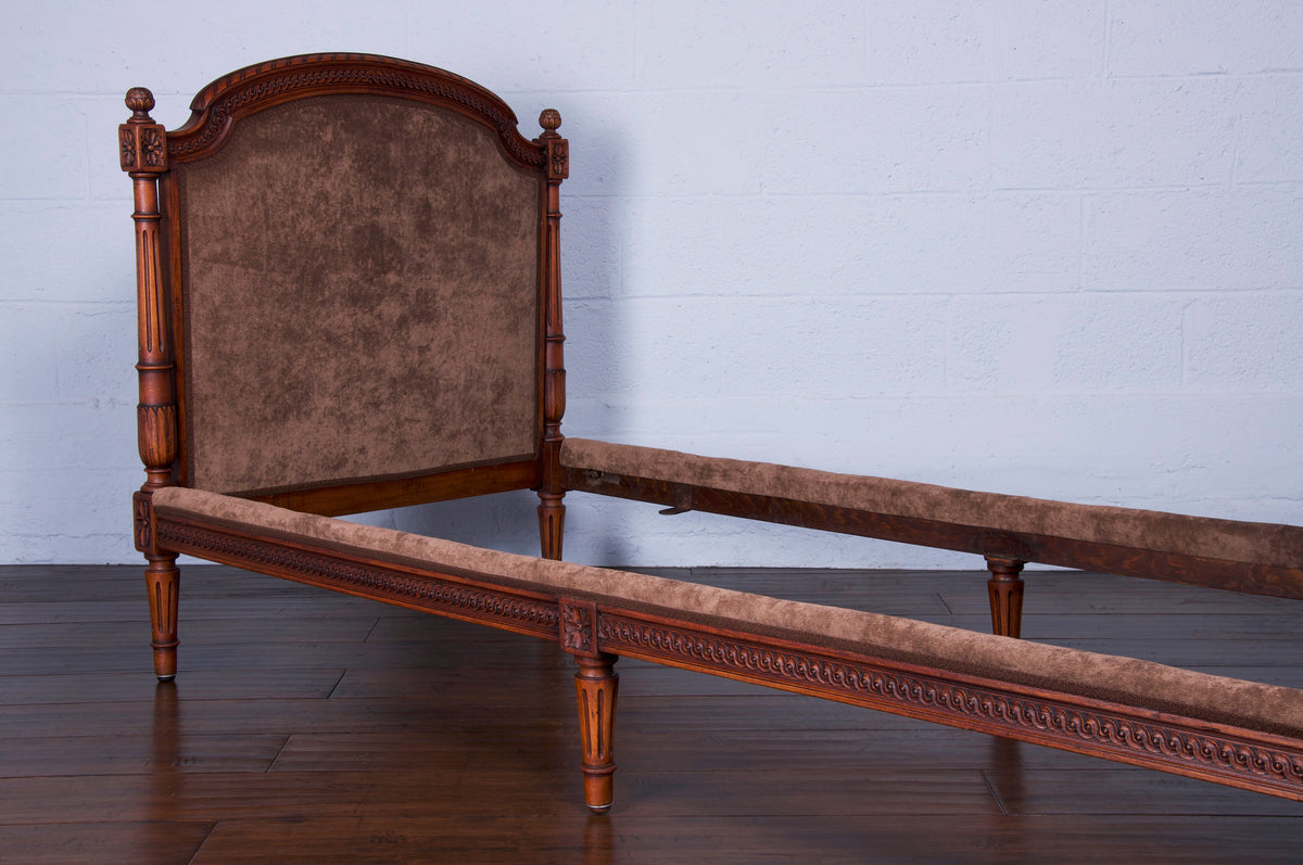 Antique French Louis XVI Style Oak Daybed W/ Brown Velvet