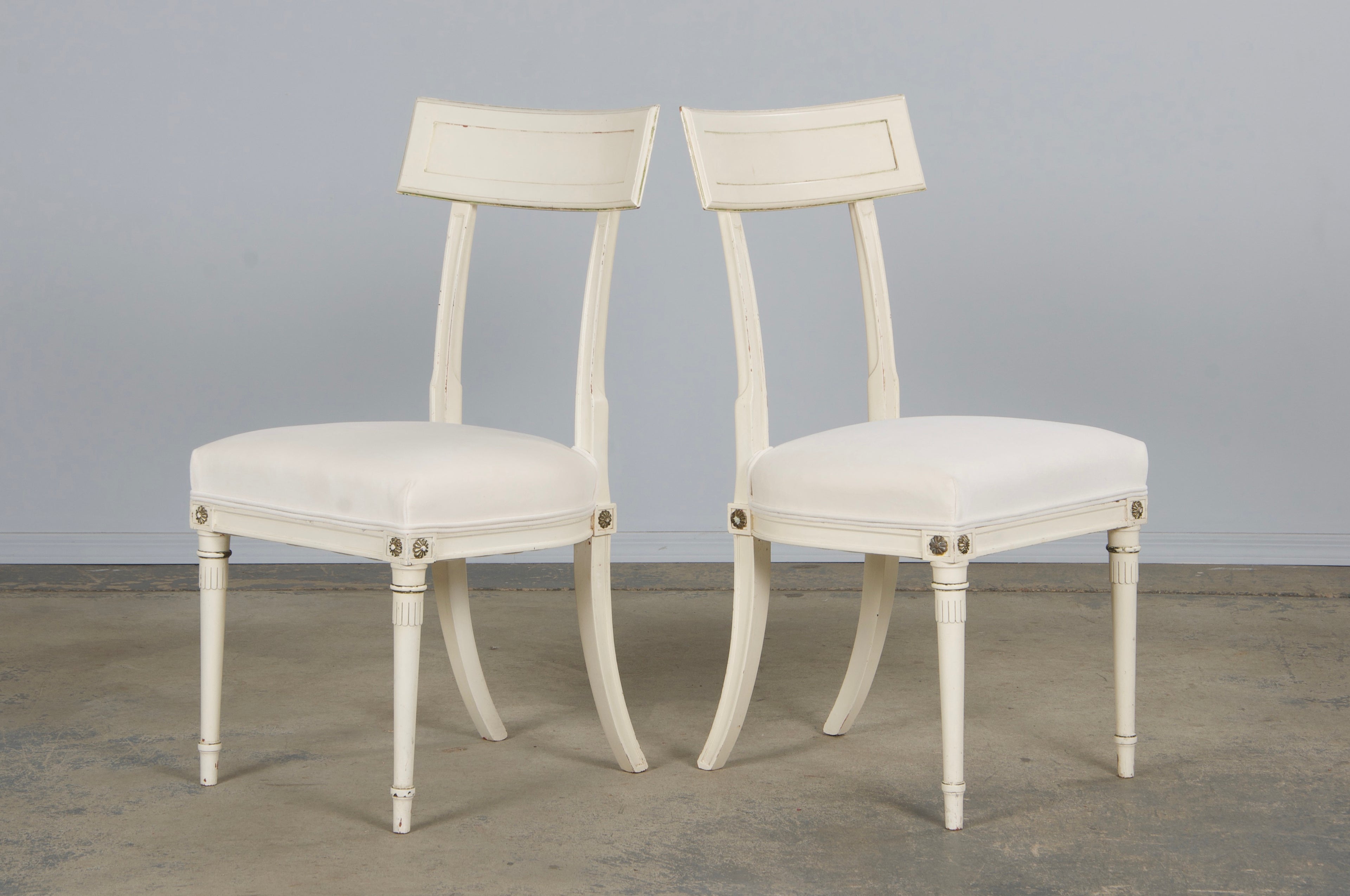 French Neoclassical Painted Dining Chairs in Off-White Velvet - Set of 6 by Maurice Hirsch