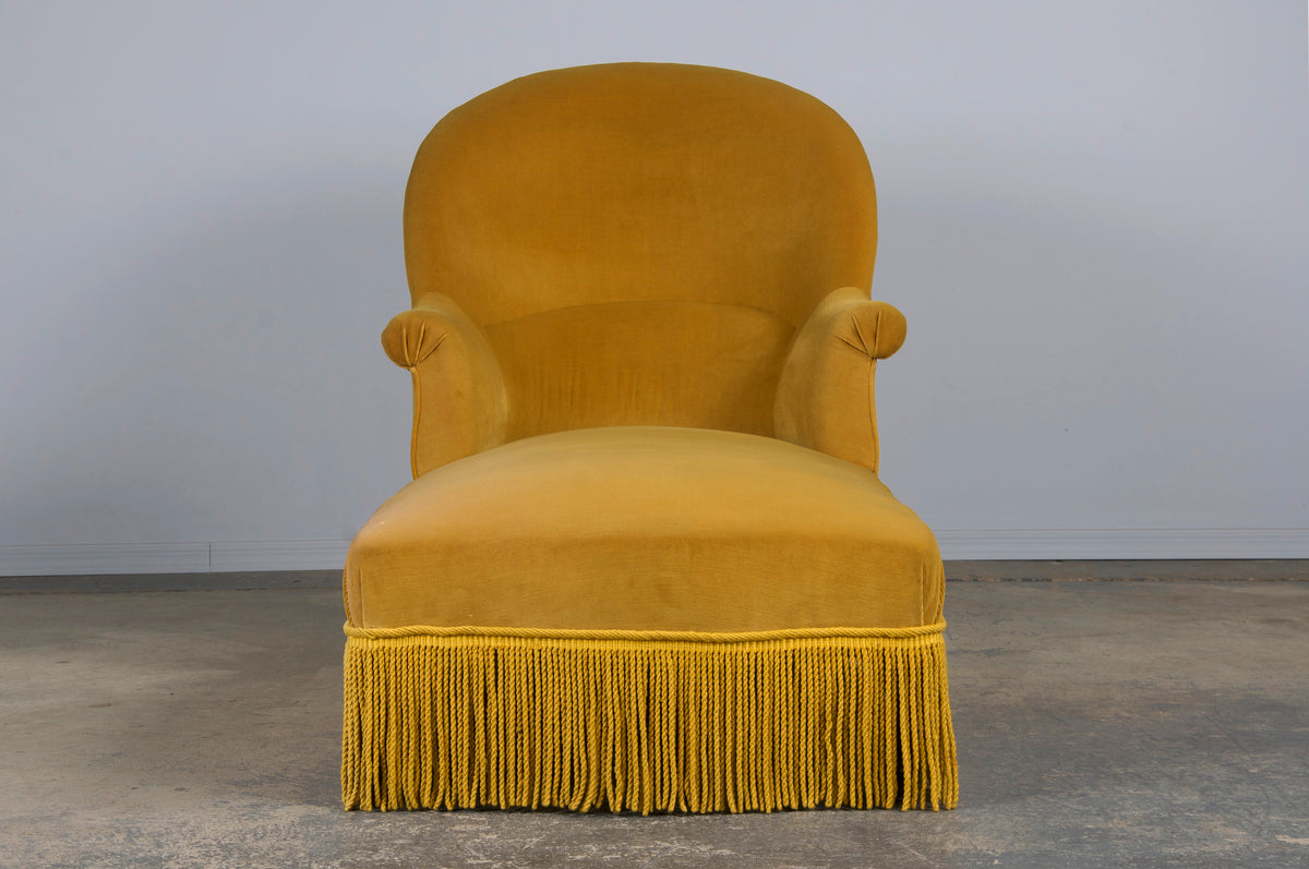 19th Century French Napoleon III Style Chaise Lounge W/ Golden Yellow Velvet