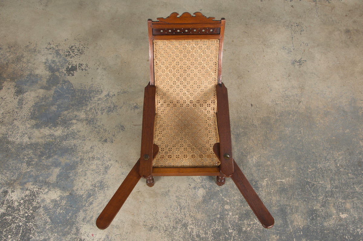 19th Century Colonial Mahogany Plantation Lounge Cane Chair