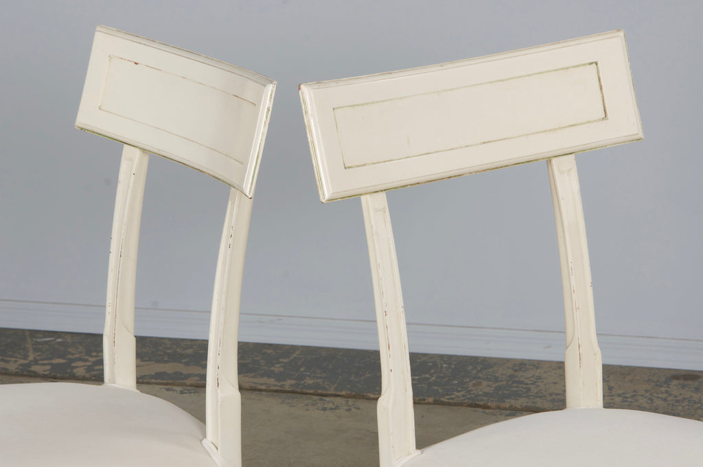 French Neoclassical Painted Dining Chairs in Off-White Velvet - Set of 6 by Maurice Hirsch