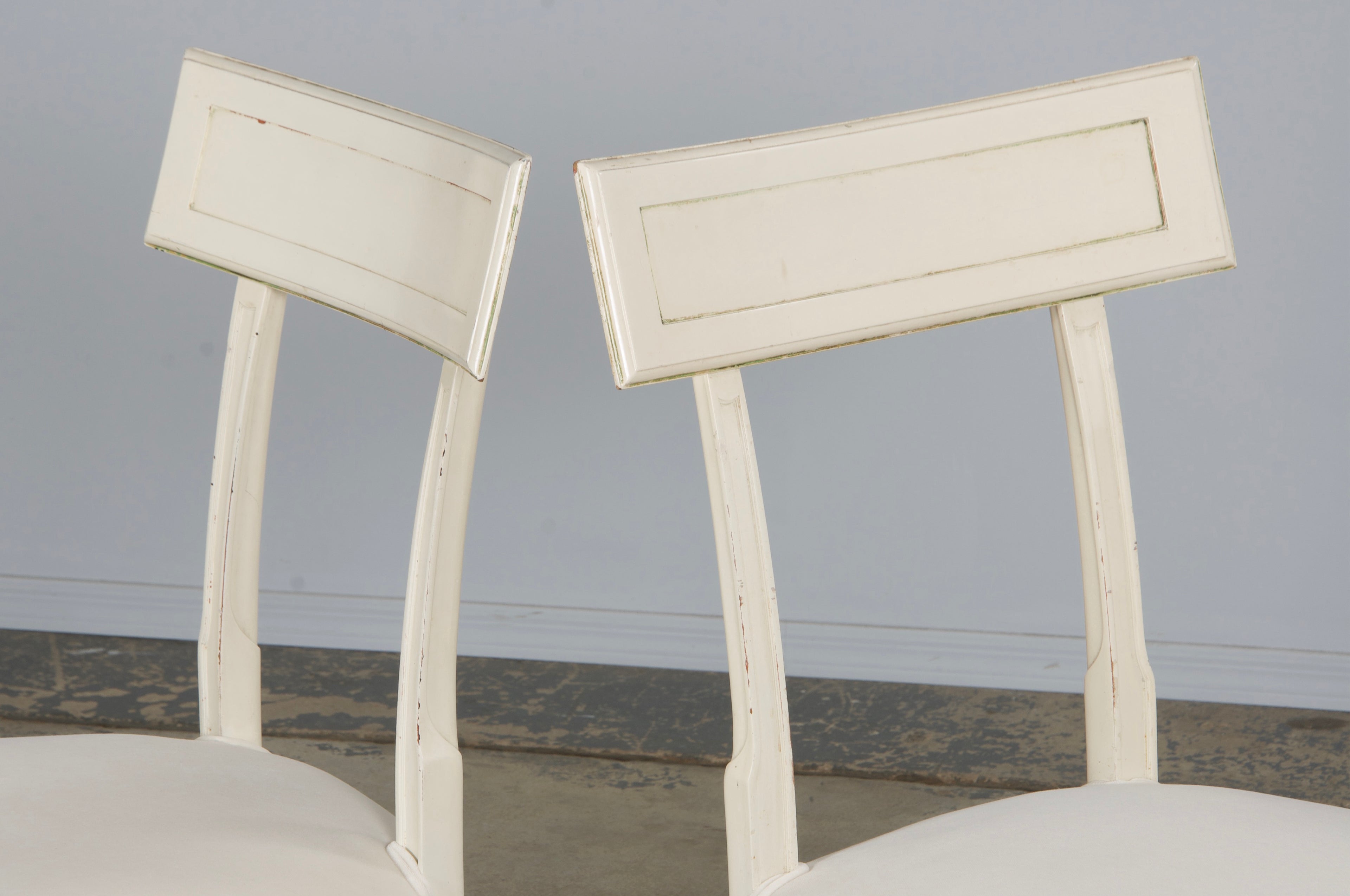 French Neoclassical Painted Dining Chairs in Off-White Velvet - Set of 6 by Maurice Hirsch