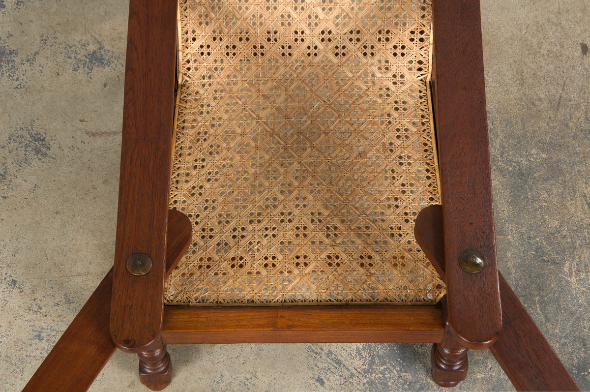 19th Century Colonial Mahogany Plantation Lounge Cane Chair