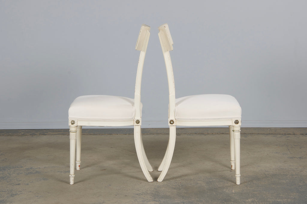 French Neoclassical Painted Dining Chairs in Off-White Velvet - Set of 6 by Maurice Hirsch