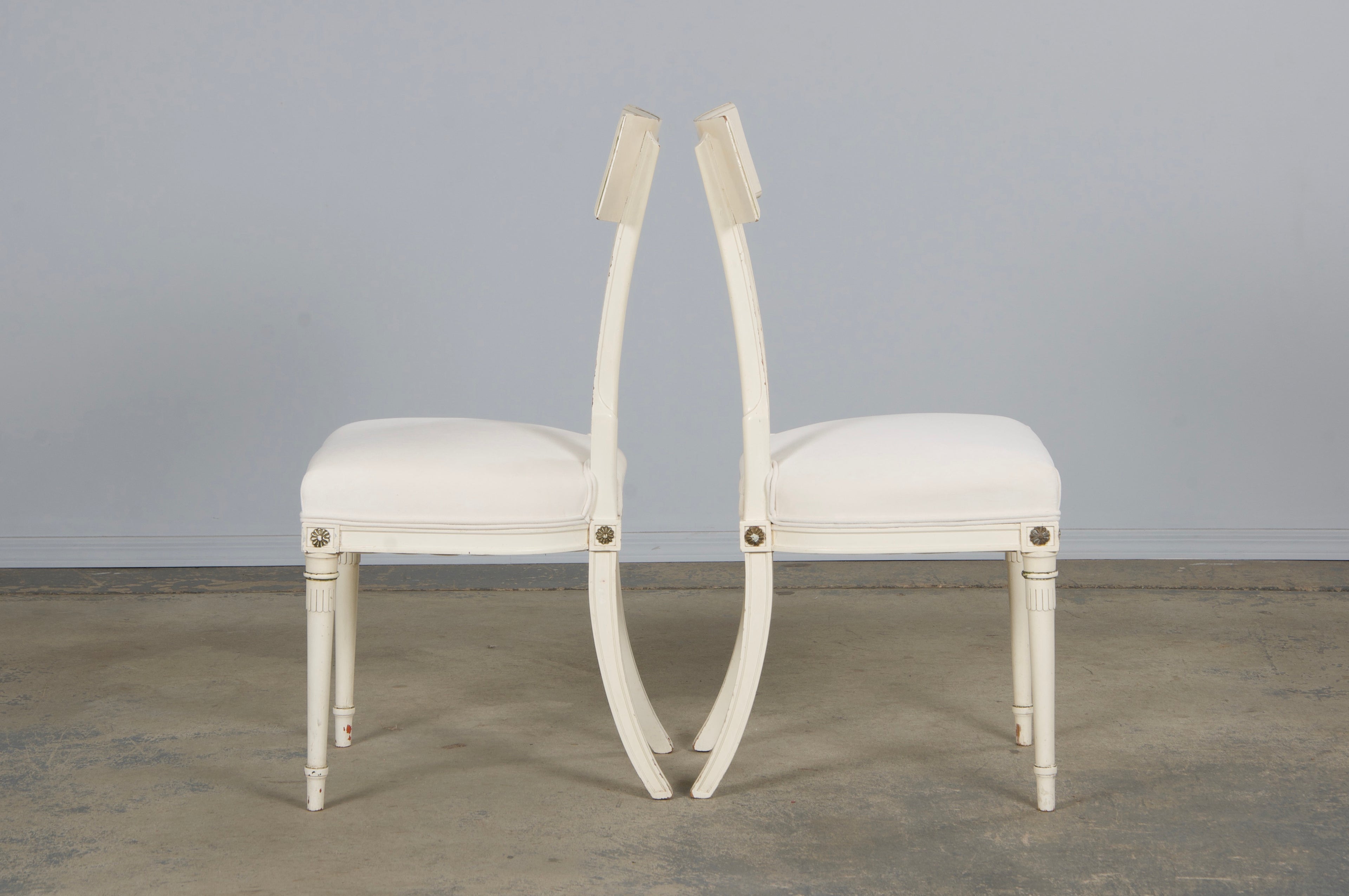 French Neoclassical Painted Dining Chairs in Off-White Velvet - Set of 6 by Maurice Hirsch