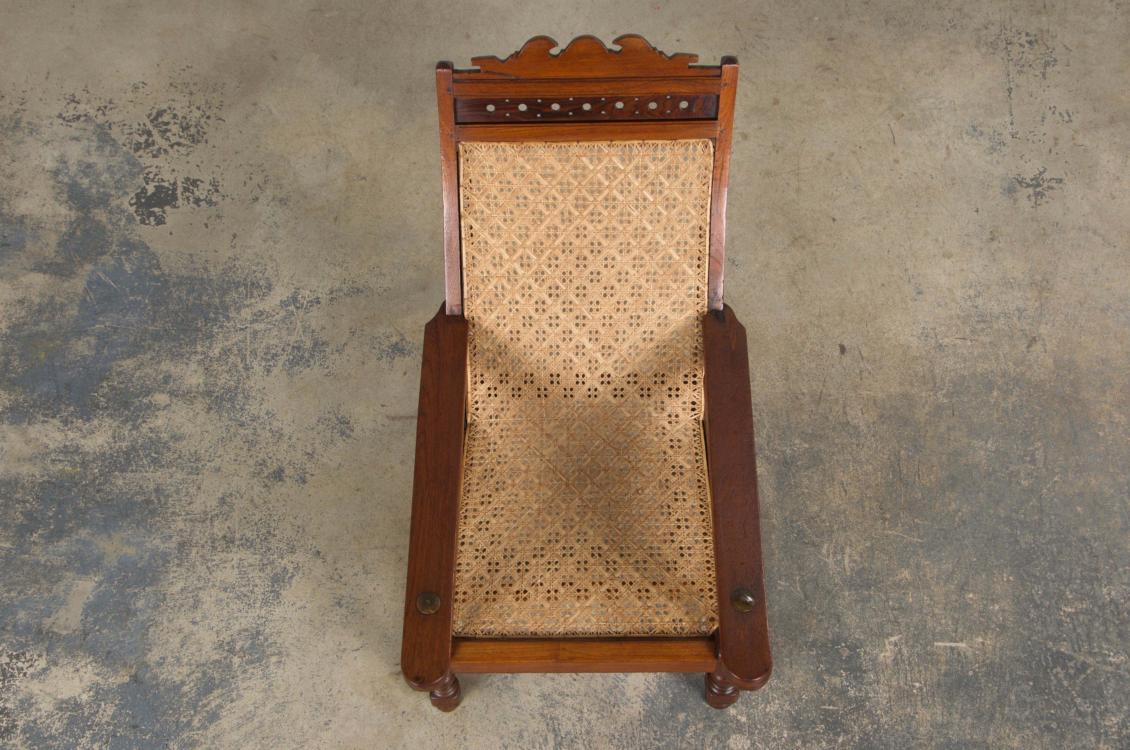 19th Century Colonial Mahogany Plantation Lounge Cane Chair