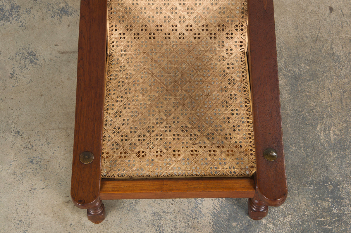19th Century Colonial Mahogany Plantation Lounge Cane Chair