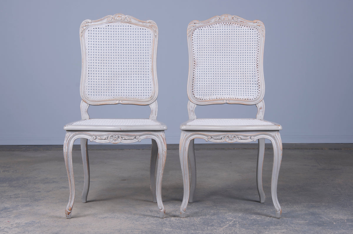 French Louis XV Provincial Style Painted Cane Dining Chairs - Set of 6