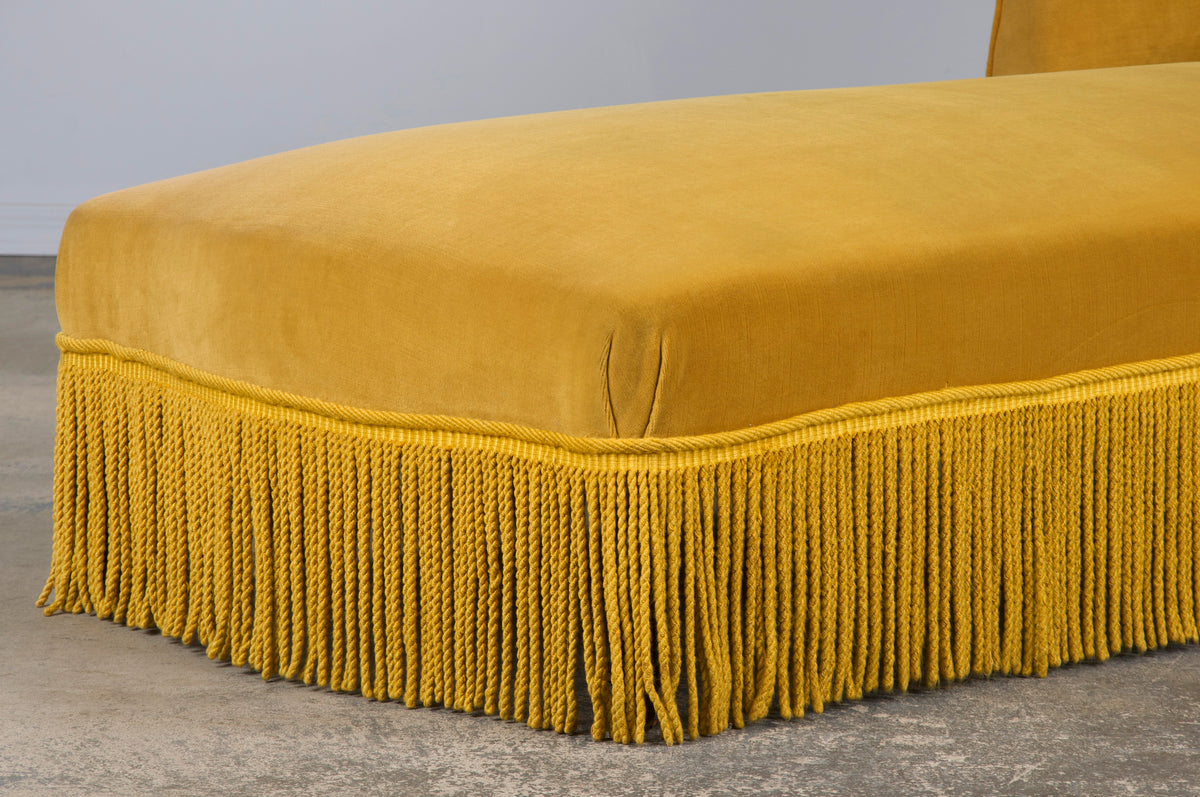 19th Century French Napoleon III Style Chaise Lounge W/ Golden Yellow Velvet