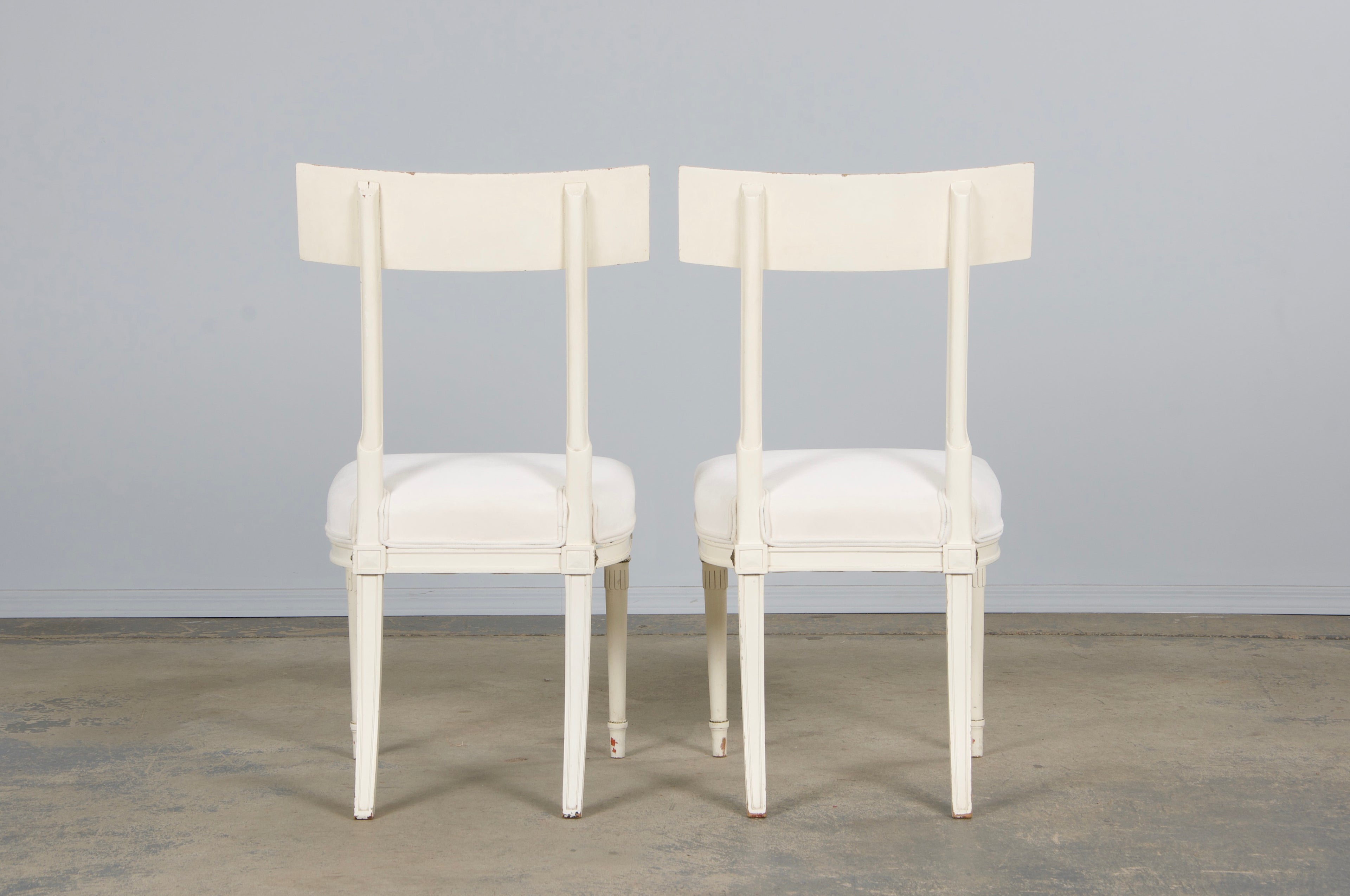 French Neoclassical Painted Dining Chairs in Off-White Velvet - Set of 6 by Maurice Hirsch