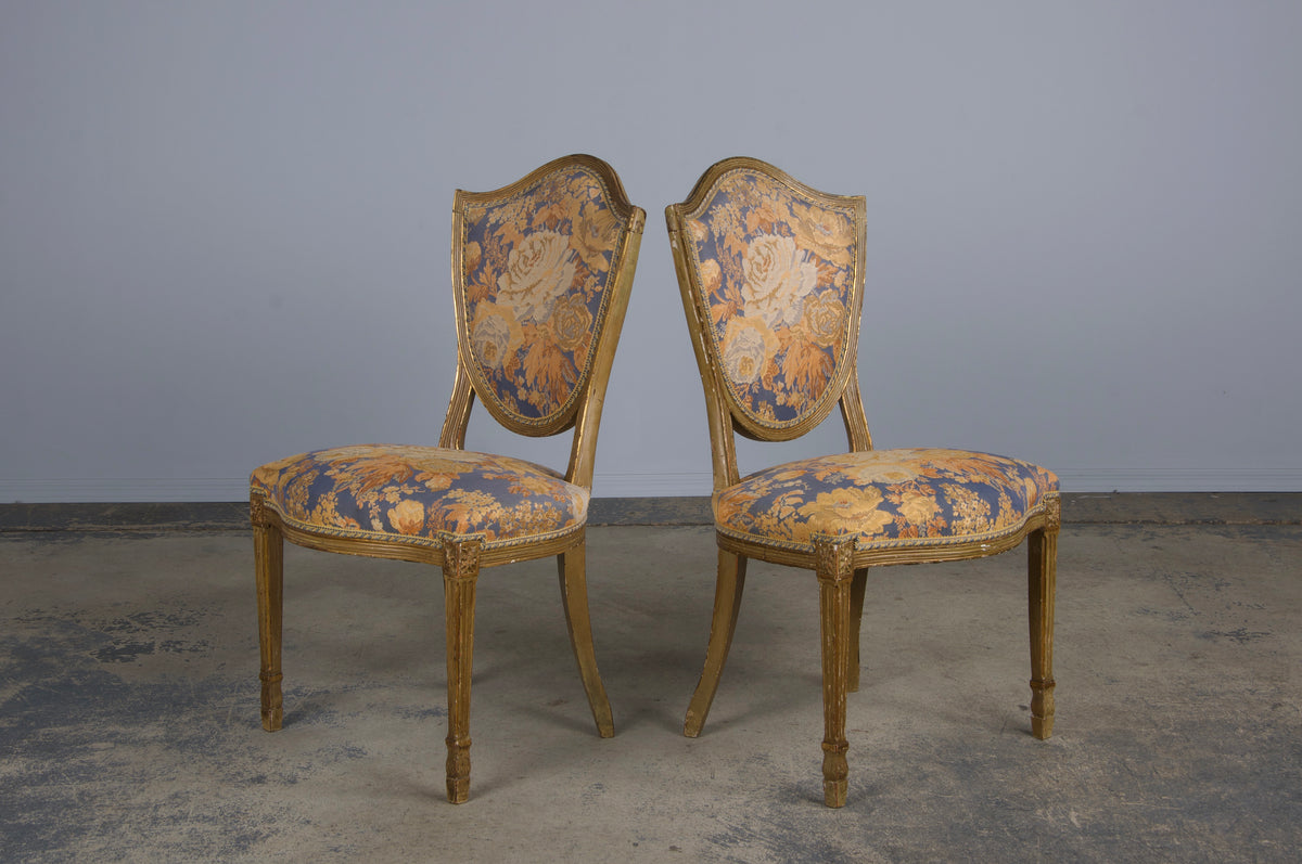 Antique French Neoclassical Louis XVI Painted Dining Chairs W/ Floral Fabric - Set of 6