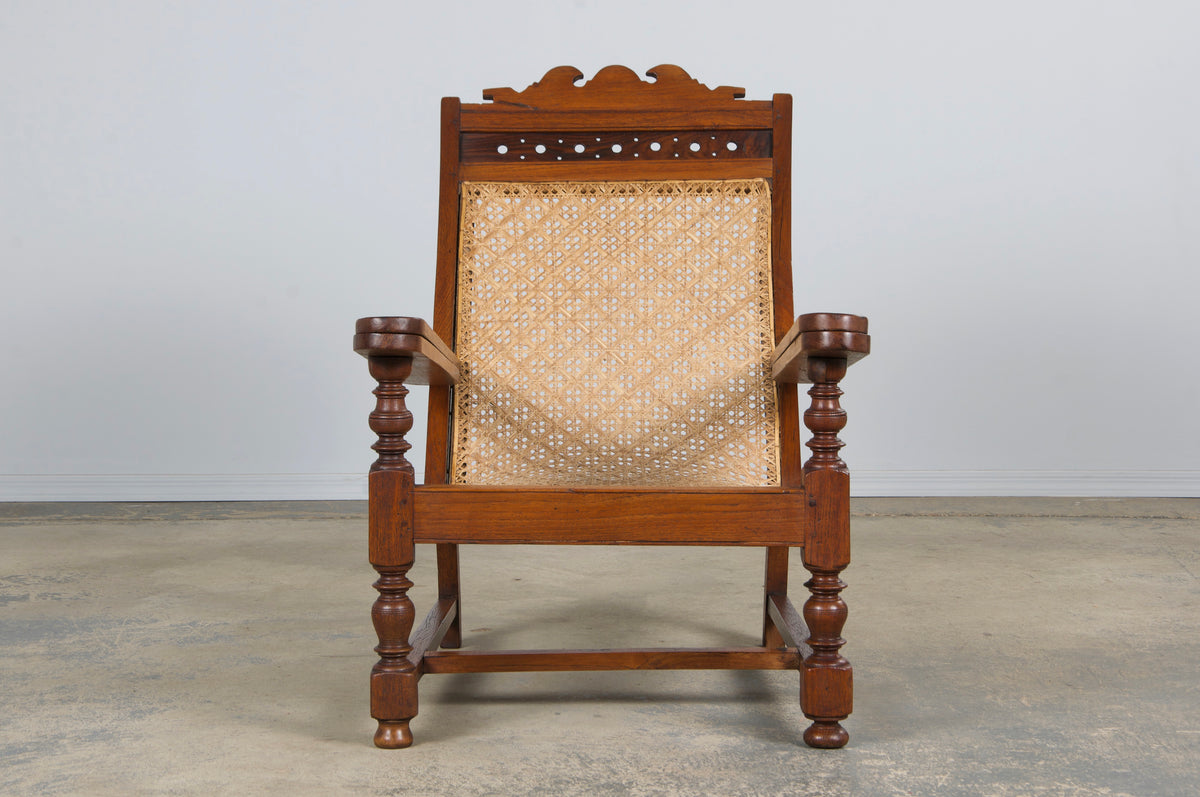 19th Century Colonial Mahogany Plantation Lounge Cane Chair