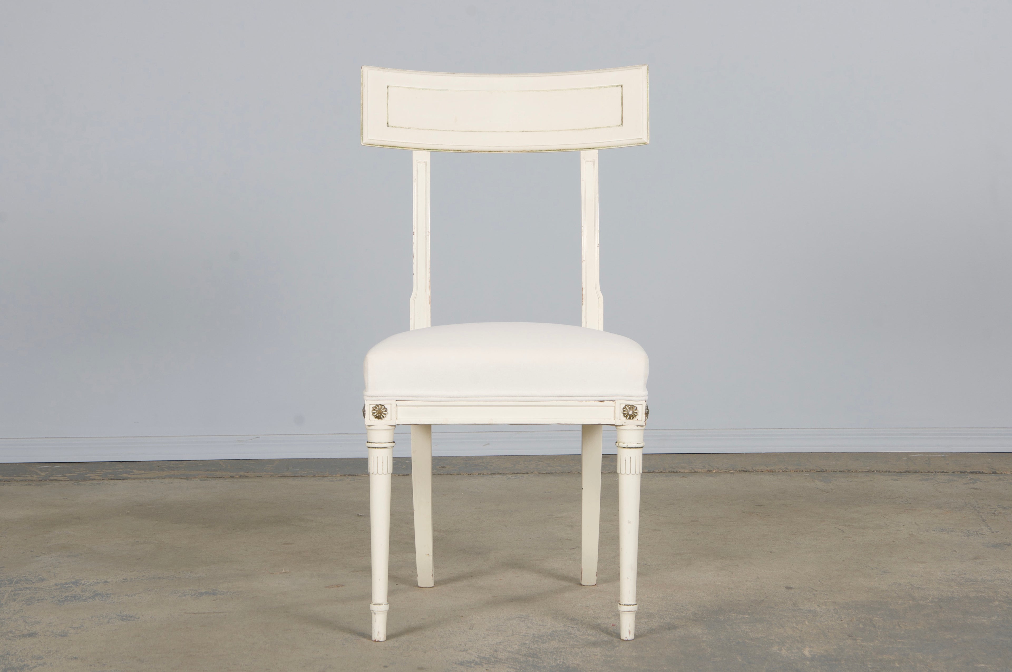 French Neoclassical Painted Dining Chairs in Off-White Velvet - Set of 6 by Maurice Hirsch