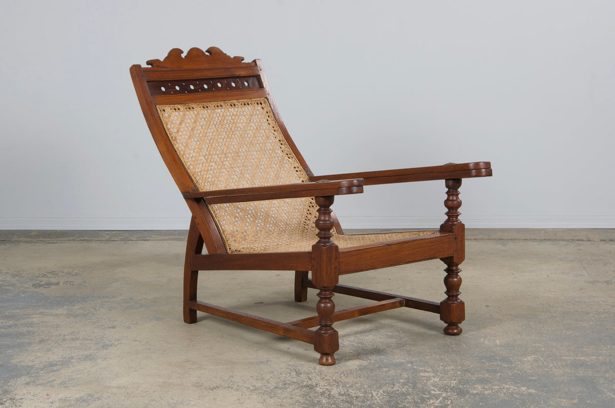 19th Century Colonial Mahogany Plantation Lounge Cane Chair