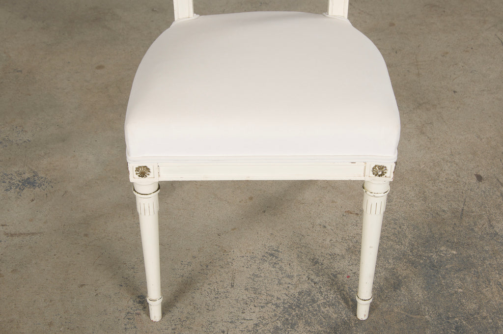 French Neoclassical Painted Dining Chairs in Off-White Velvet - Set of 6 by Maurice Hirsch