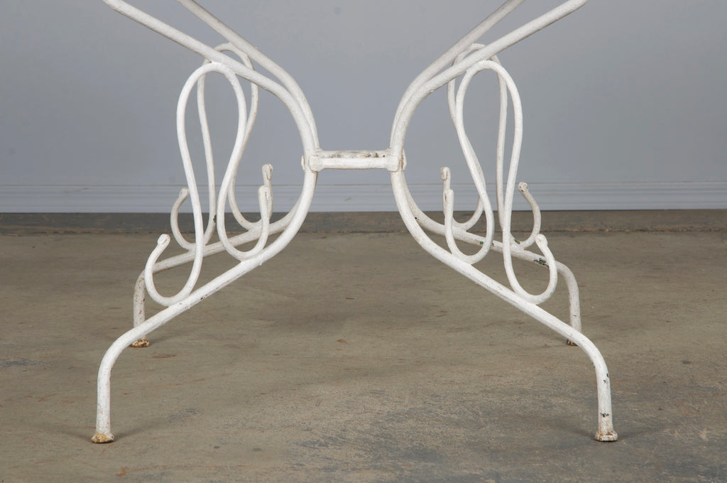 Antique French Art Nouveau White Wrought Iron Painted Garden Set