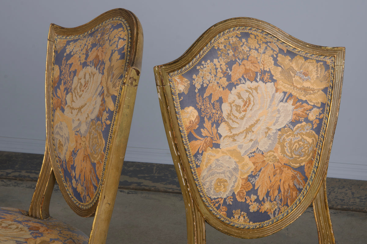 Antique French Neoclassical Louis XVI Painted Dining Chairs W/ Floral Fabric - Set of 6