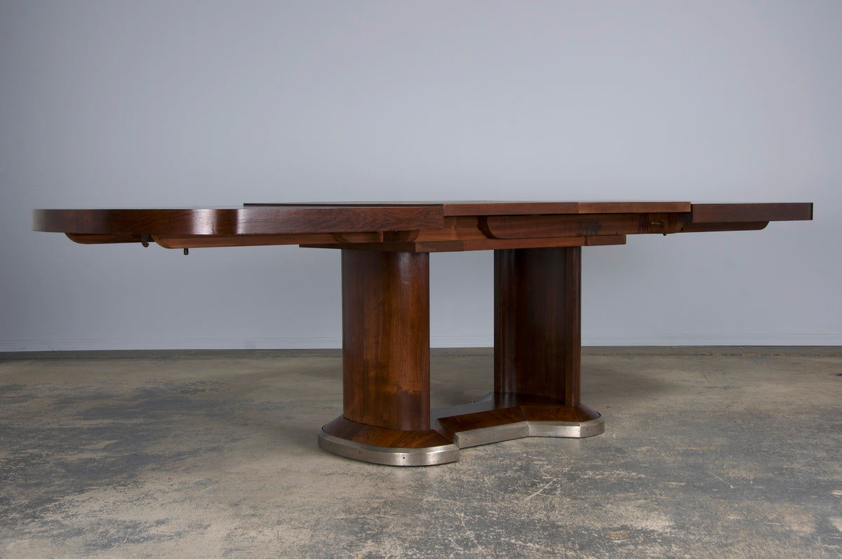 1930s French Jules Leleu Art Deco Rosewood Extendable Dining Table