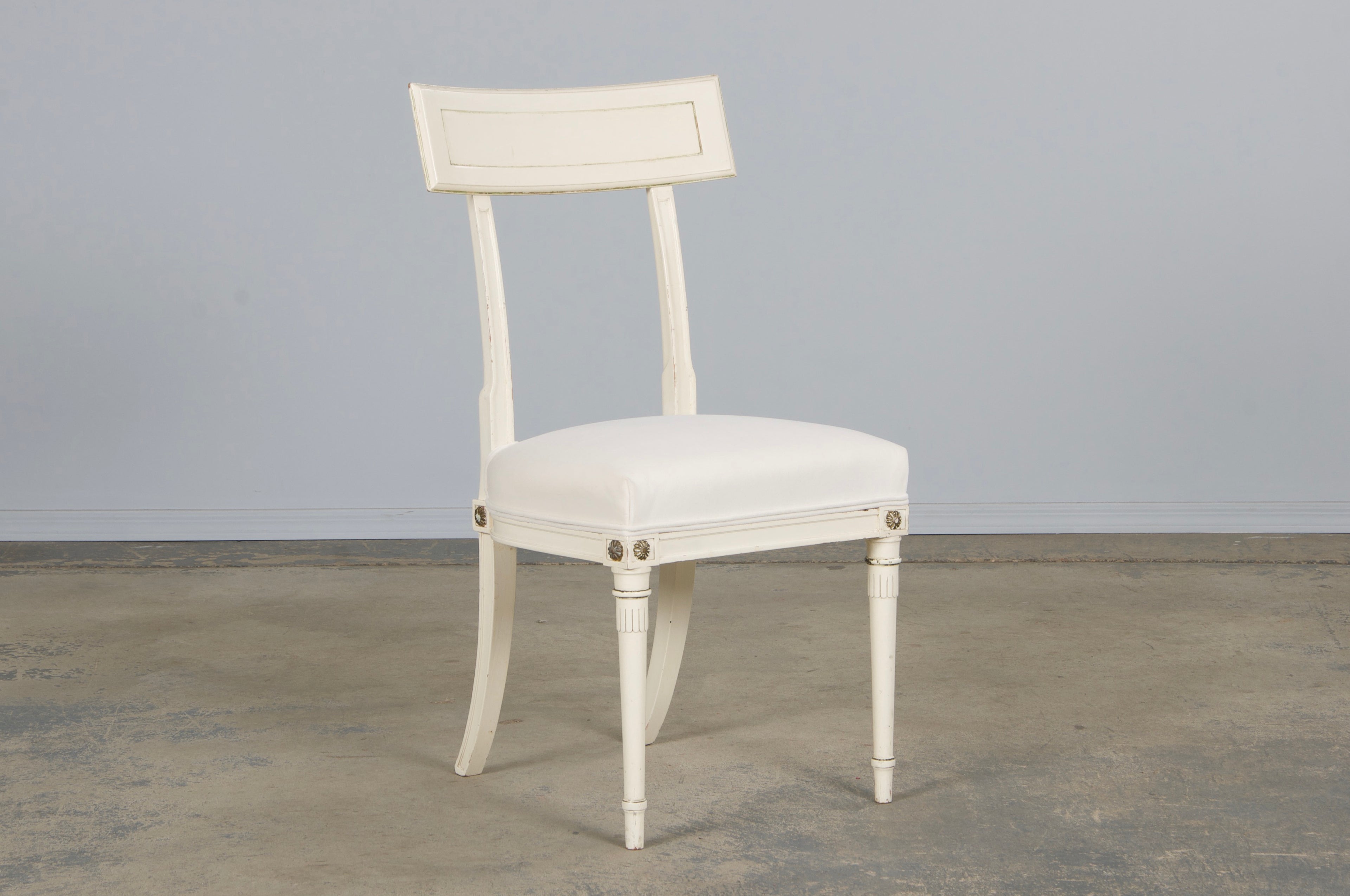 French Neoclassical Painted Dining Chairs in Off-White Velvet - Set of 6 by Maurice Hirsch