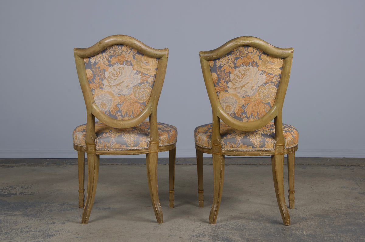 Antique French Neoclassical Louis XVI Painted Dining Chairs W/ Floral Fabric - Set of 6