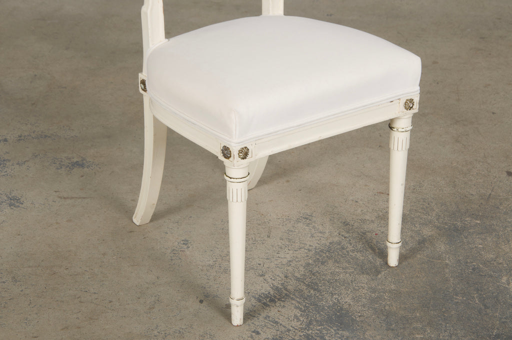 French Neoclassical Painted Dining Chairs in Off-White Velvet - Set of 6 by Maurice Hirsch