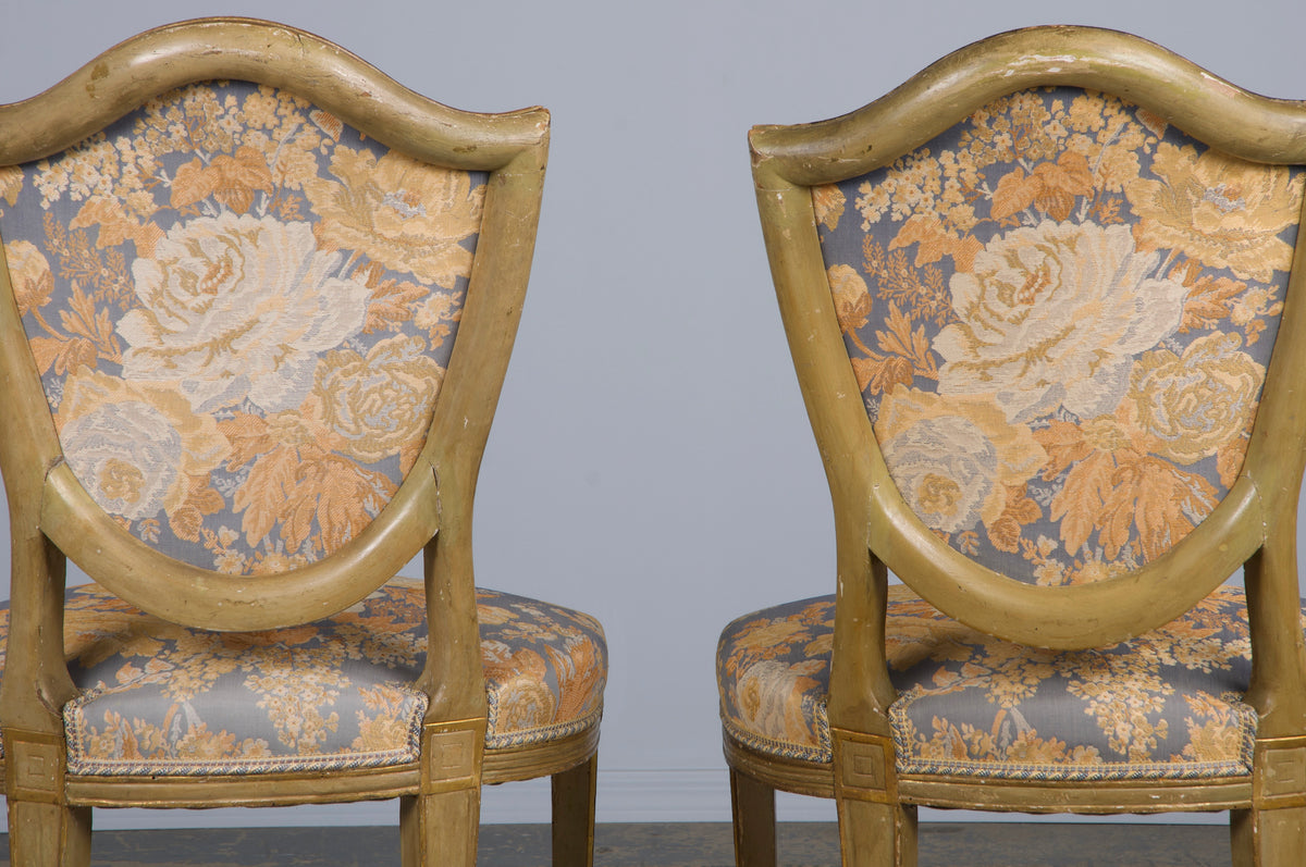 Antique French Neoclassical Louis XVI Painted Dining Chairs W/ Floral Fabric - Set of 6