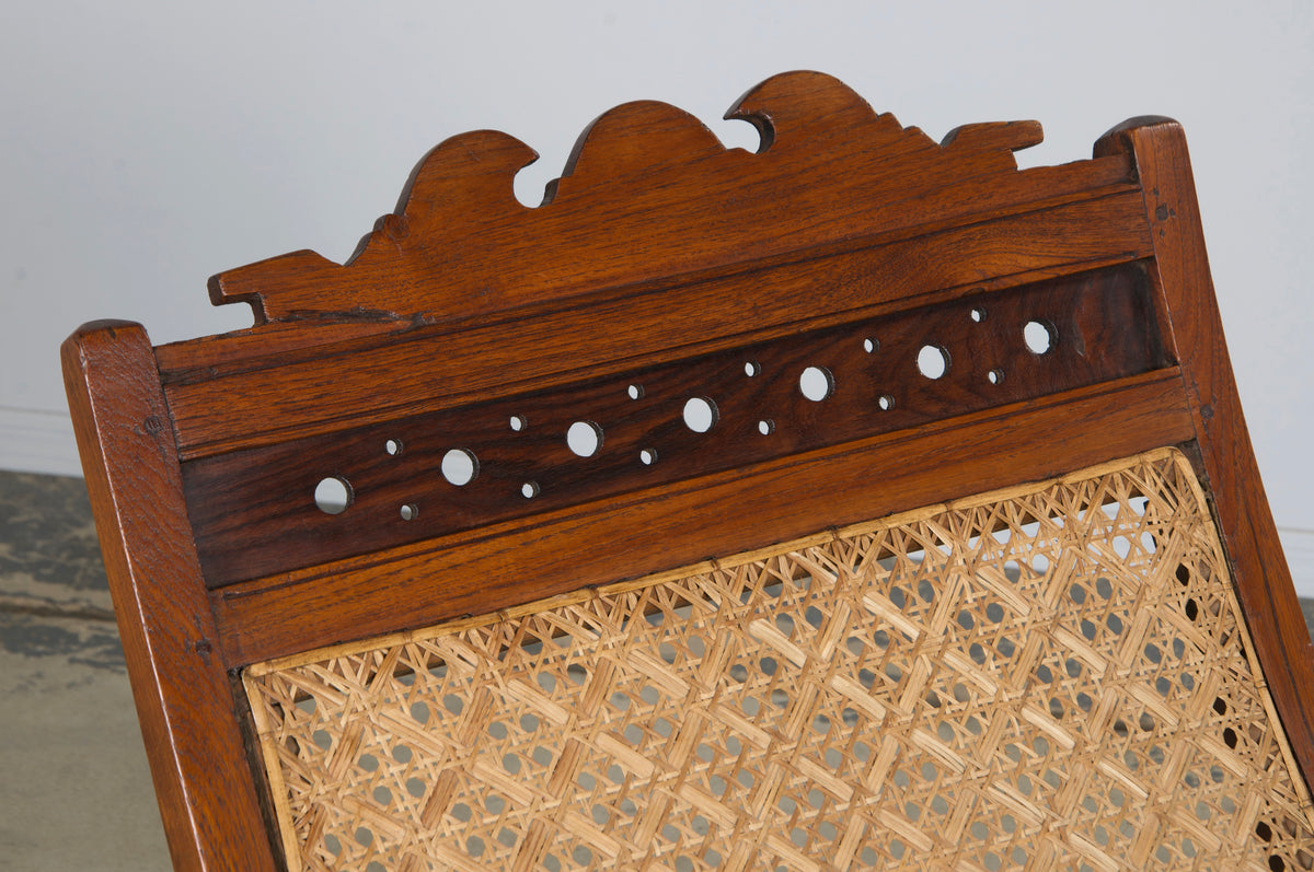 19th Century Colonial Mahogany Plantation Lounge Cane Chair