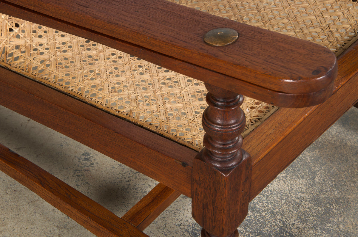 19th Century Colonial Mahogany Plantation Lounge Cane Chair