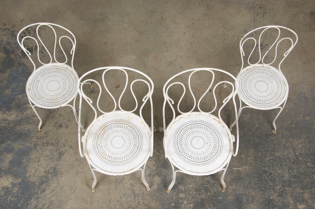 Antique French Art Nouveau White Wrought Iron Painted Garden Set