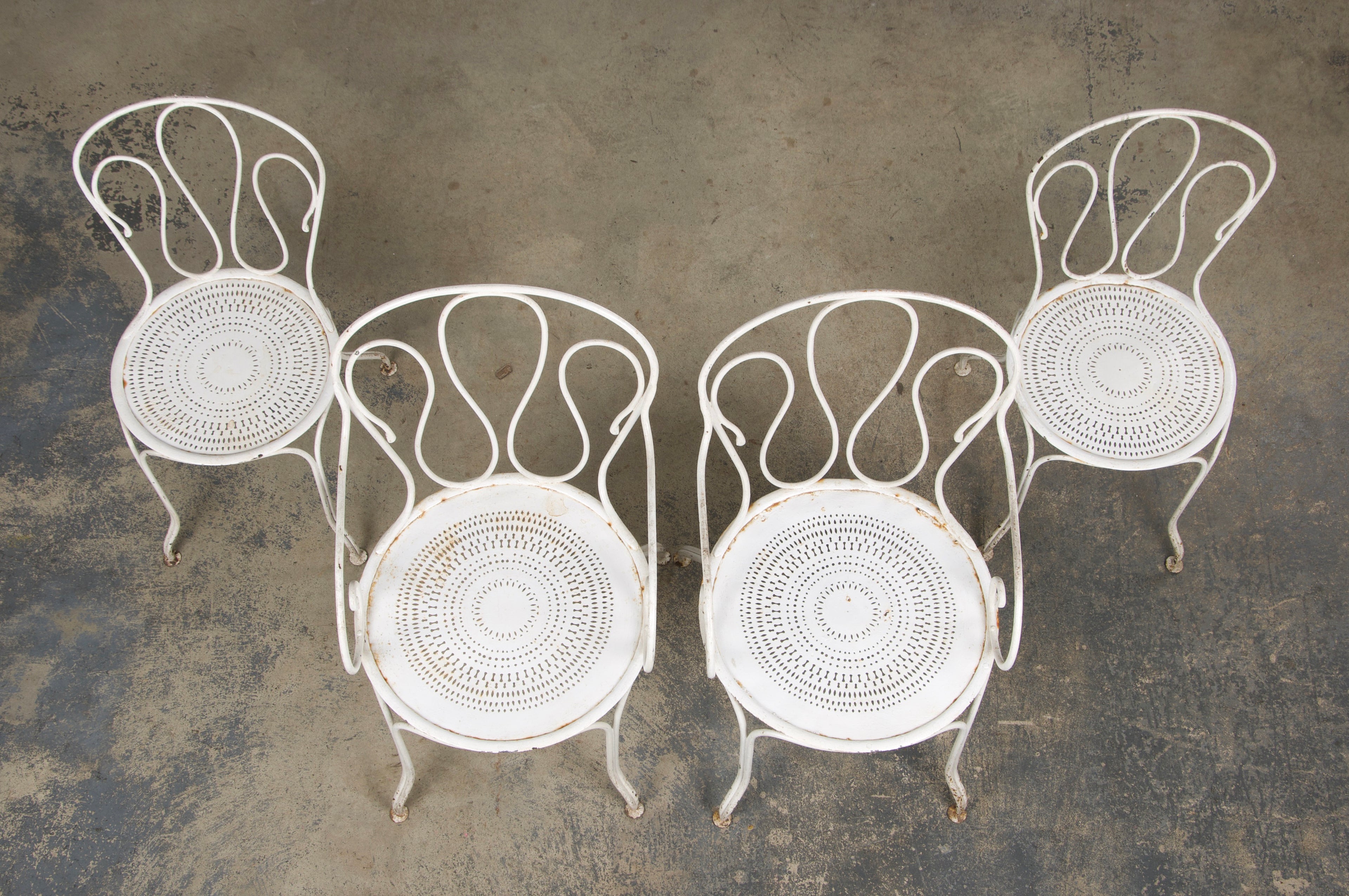 Antique French Art Nouveau White Wrought Iron Painted Garden Set