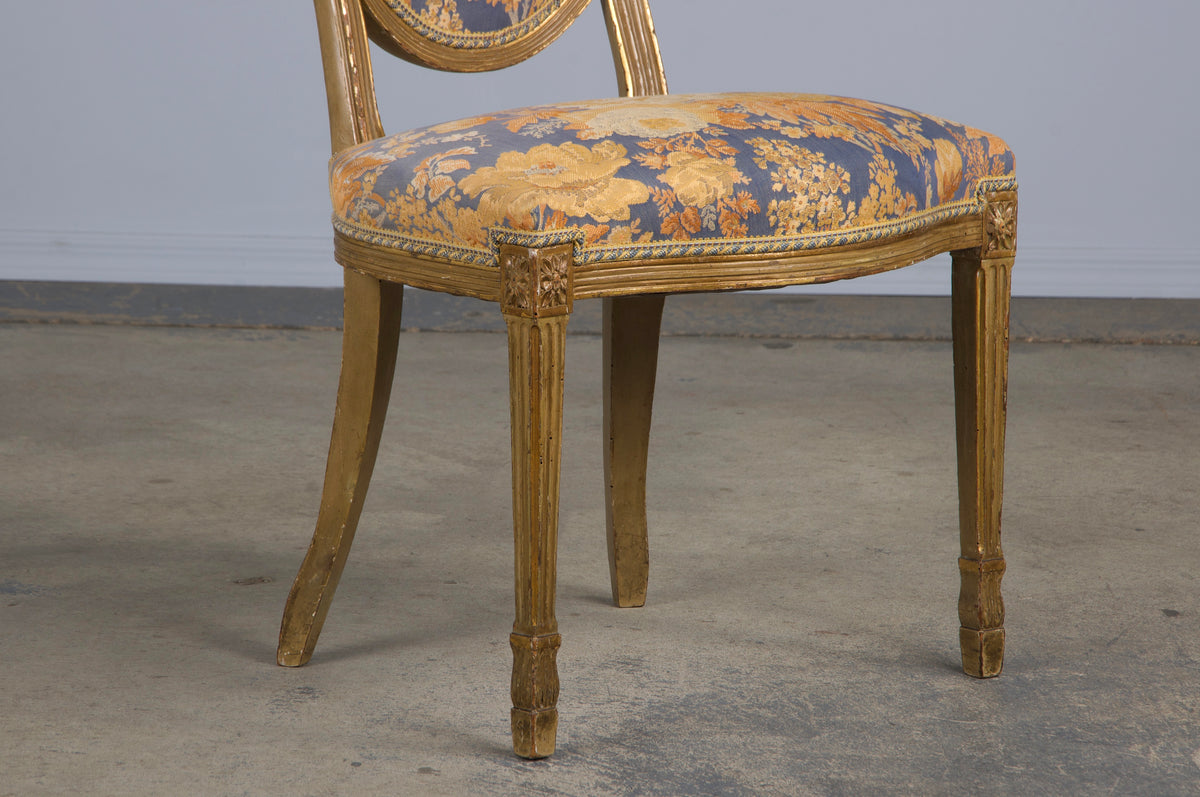 Antique French Neoclassical Louis XVI Painted Dining Chairs W/ Floral Fabric - Set of 6