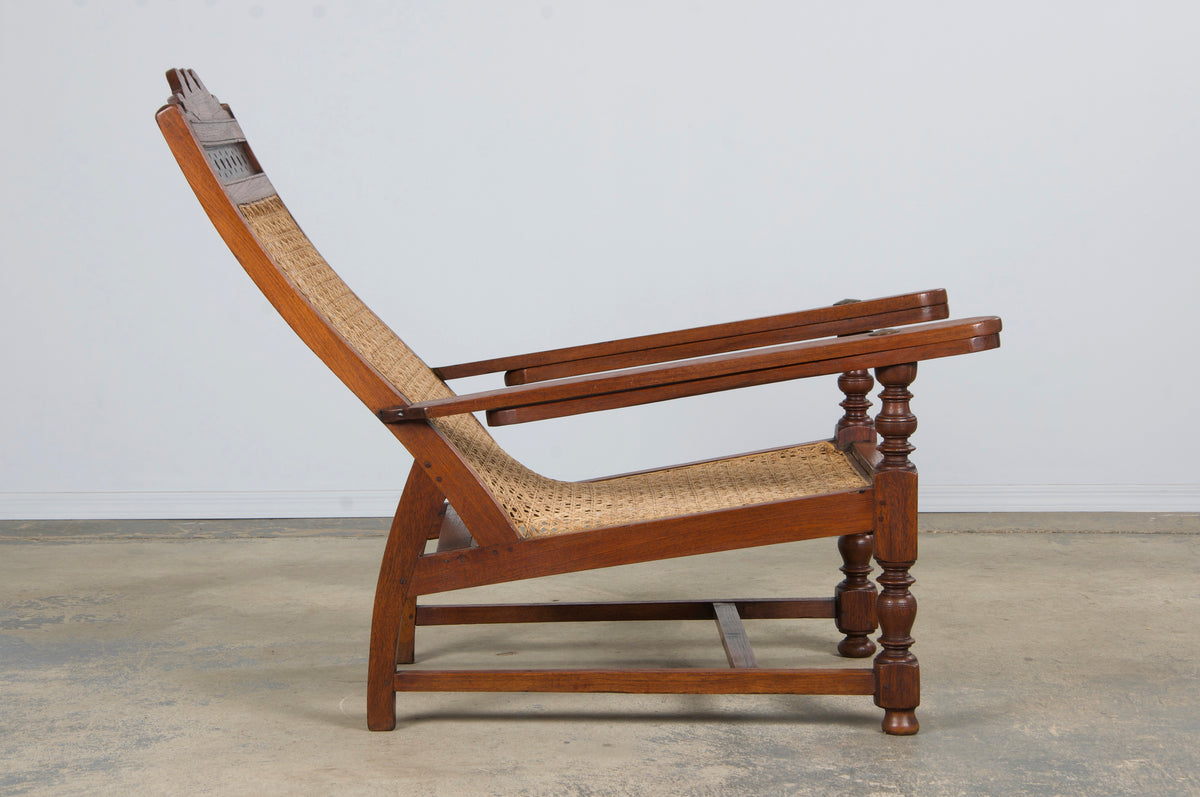 19th Century Colonial Mahogany Plantation Lounge Cane Chair