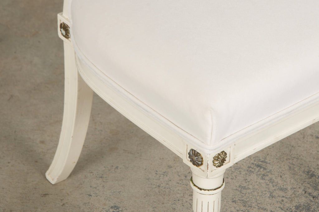 French Neoclassical Painted Dining Chairs in Off-White Velvet - Set of 6 by Maurice Hirsch