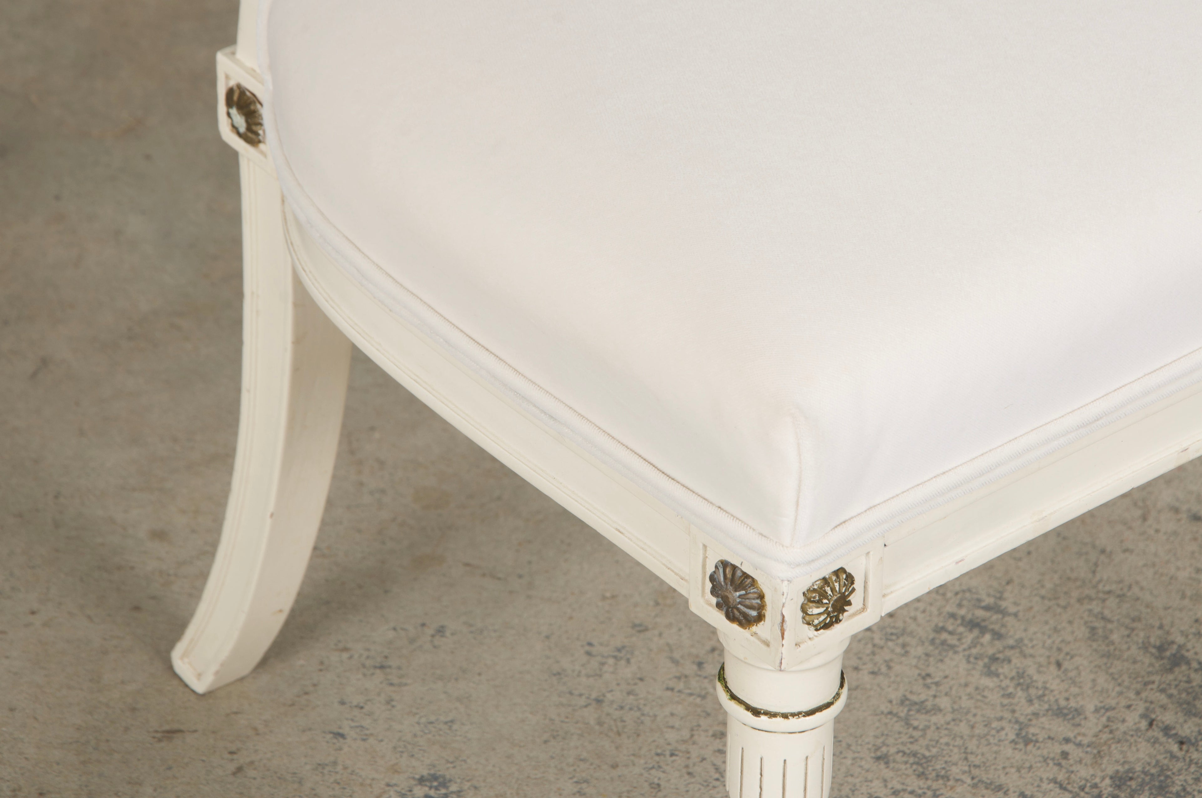 French Neoclassical Painted Dining Chairs in Off-White Velvet - Set of 6 by Maurice Hirsch