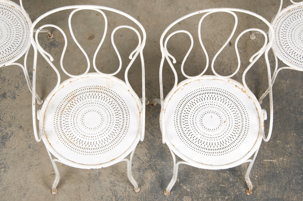 Antique French Art Nouveau White Wrought Iron Painted Garden Set