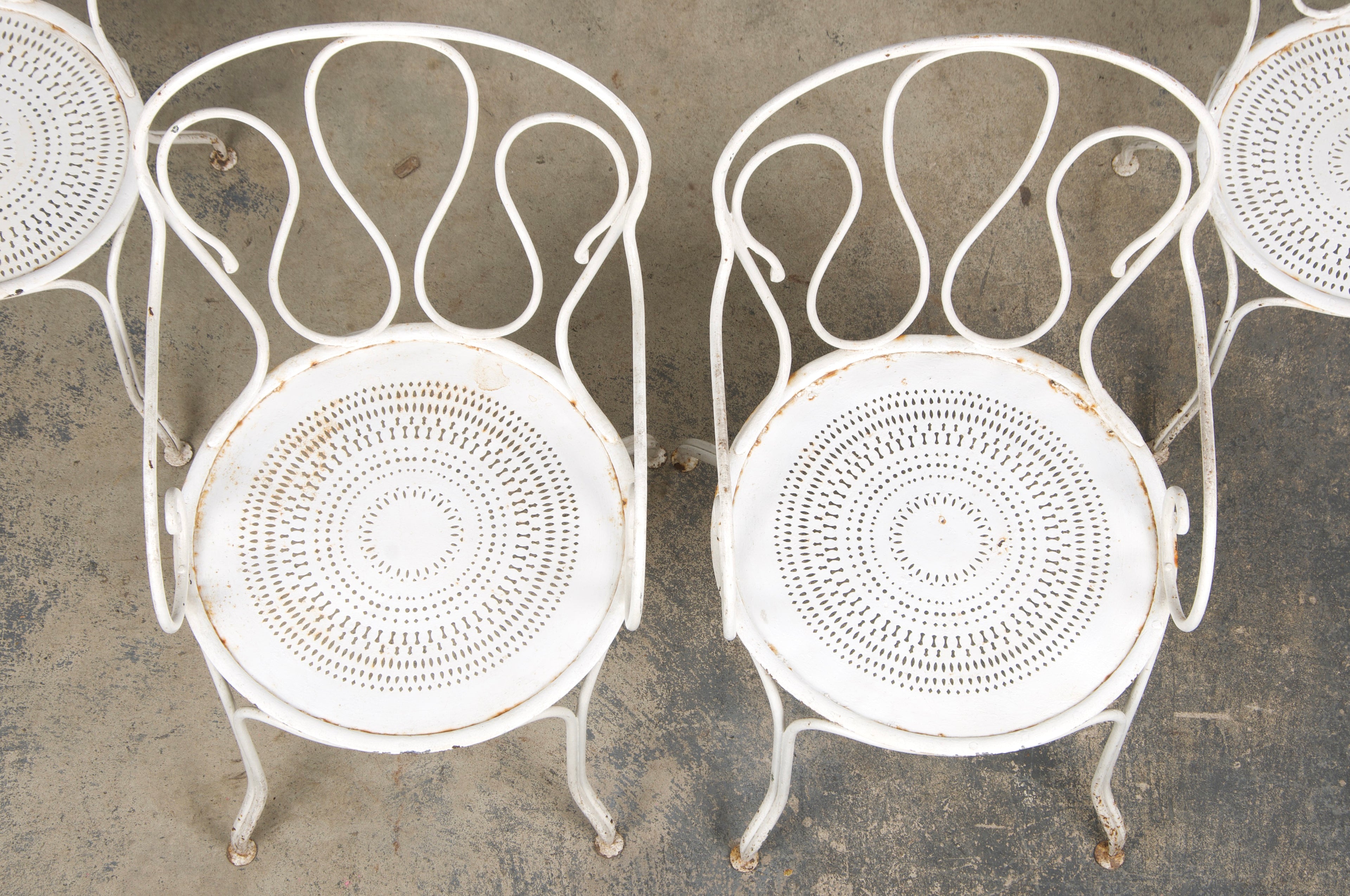 Antique French Art Nouveau White Wrought Iron Painted Garden Set