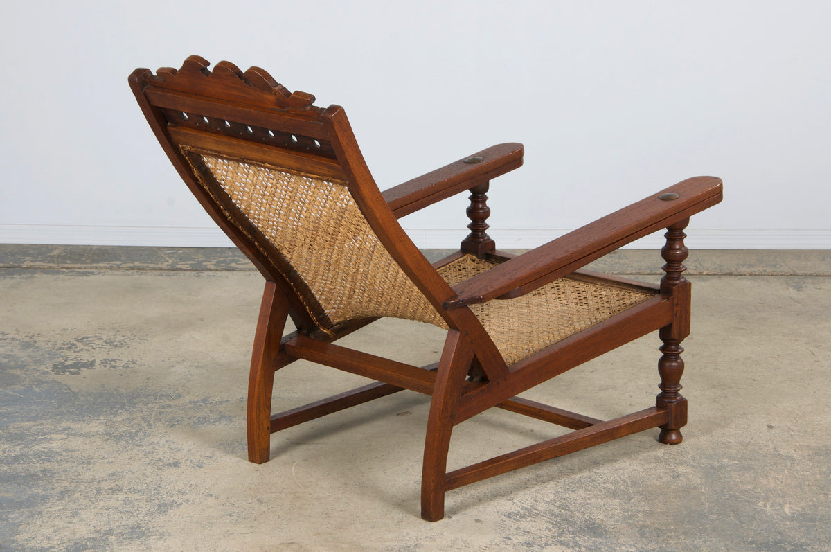 19th Century Colonial Mahogany Plantation Lounge Cane Chair