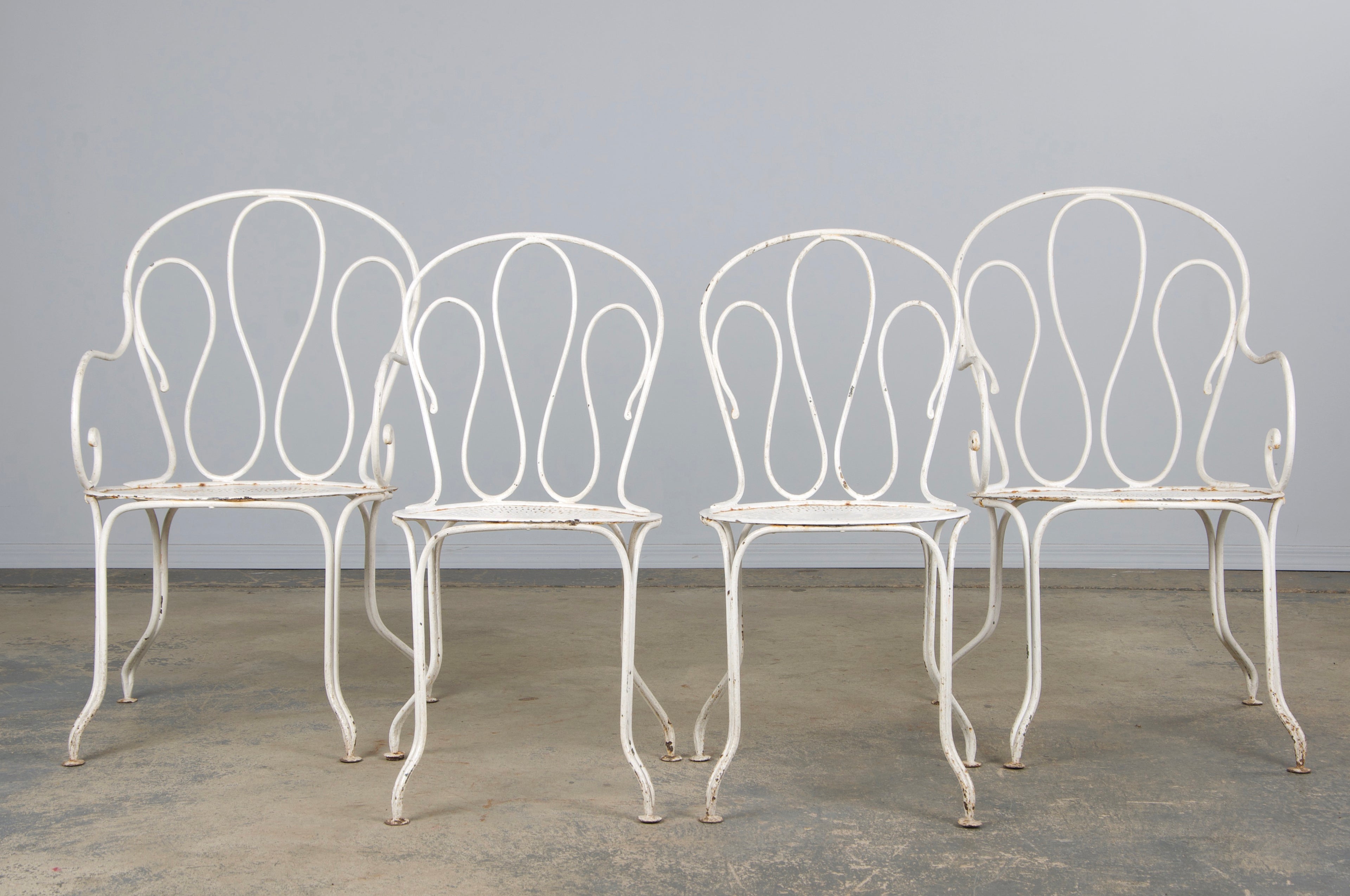 Antique French Art Nouveau White Wrought Iron Painted Garden Set