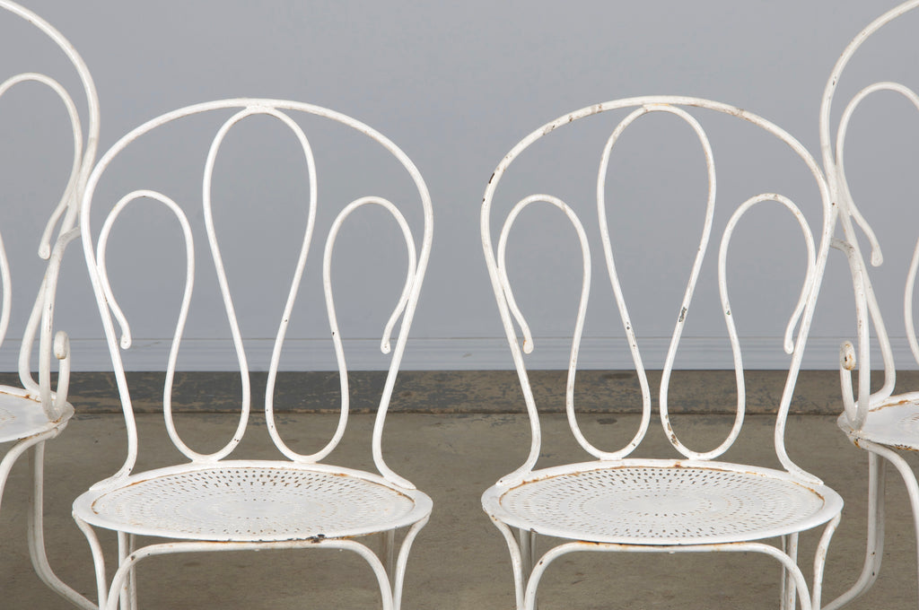 Antique French Art Nouveau White Wrought Iron Painted Garden Set