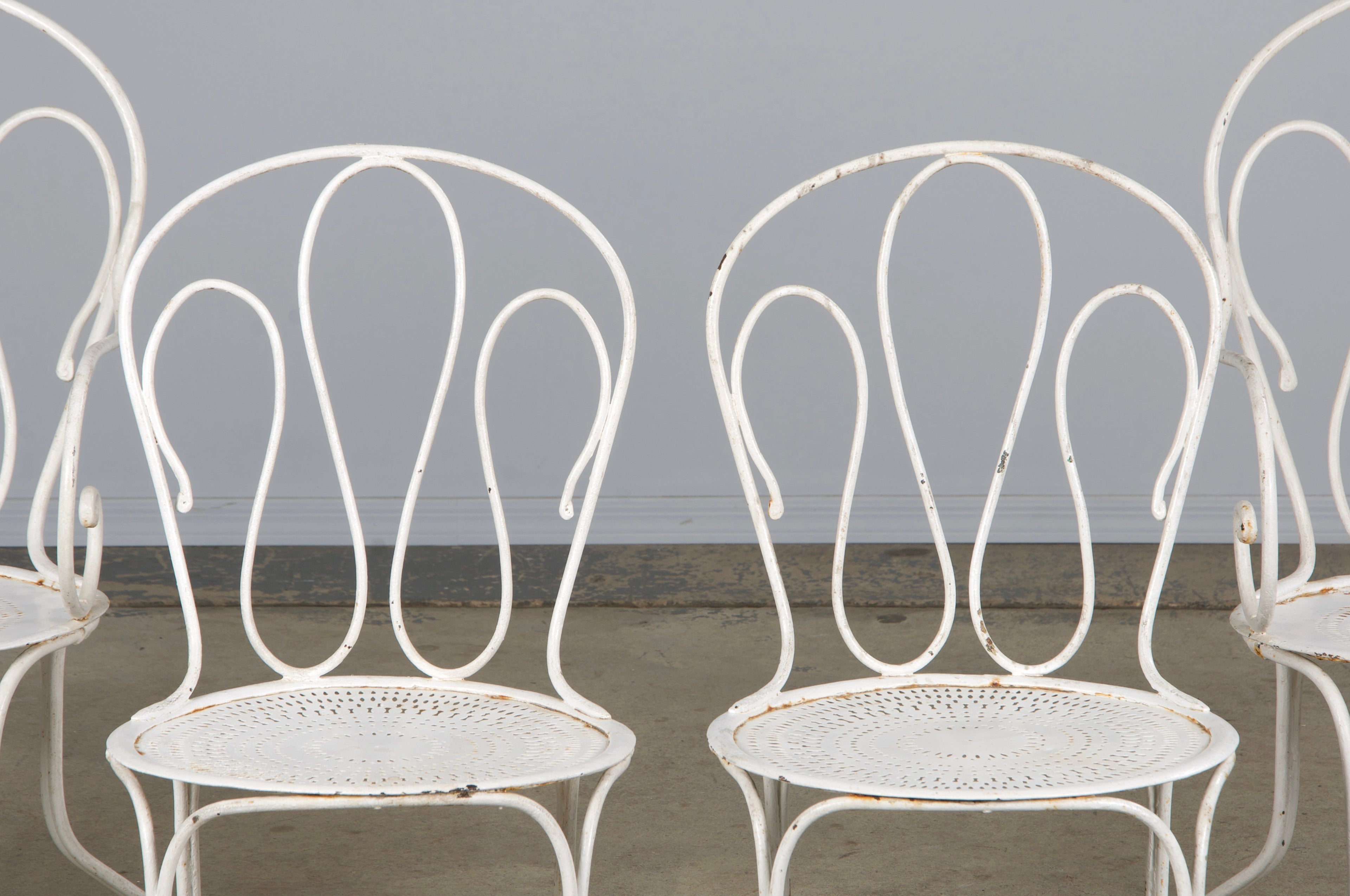 Antique French Art Nouveau White Wrought Iron Painted Garden Set