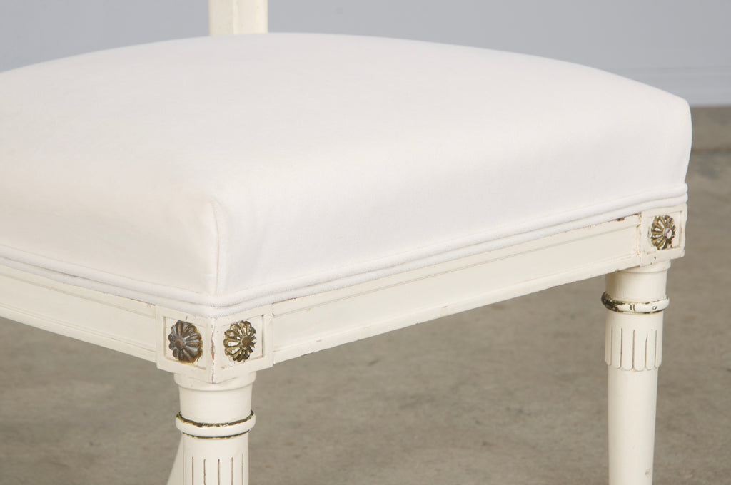 French Neoclassical Painted Dining Chairs in Off-White Velvet - Set of 6 by Maurice Hirsch