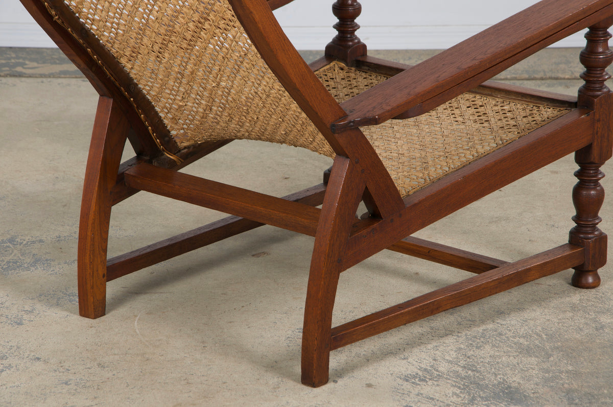 19th Century Colonial Mahogany Plantation Lounge Cane Chair