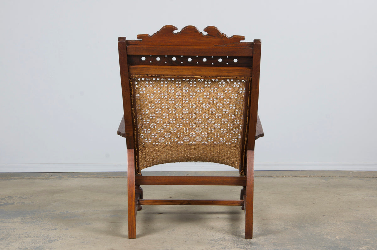 19th Century Colonial Mahogany Plantation Lounge Cane Chair
