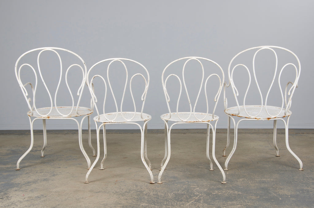 Antique French Art Nouveau White Wrought Iron Painted Garden Set