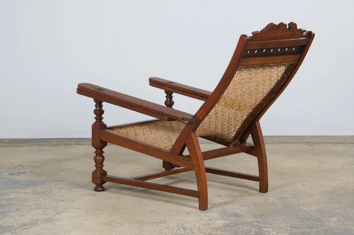 19th Century Colonial Mahogany Plantation Lounge Cane Chair