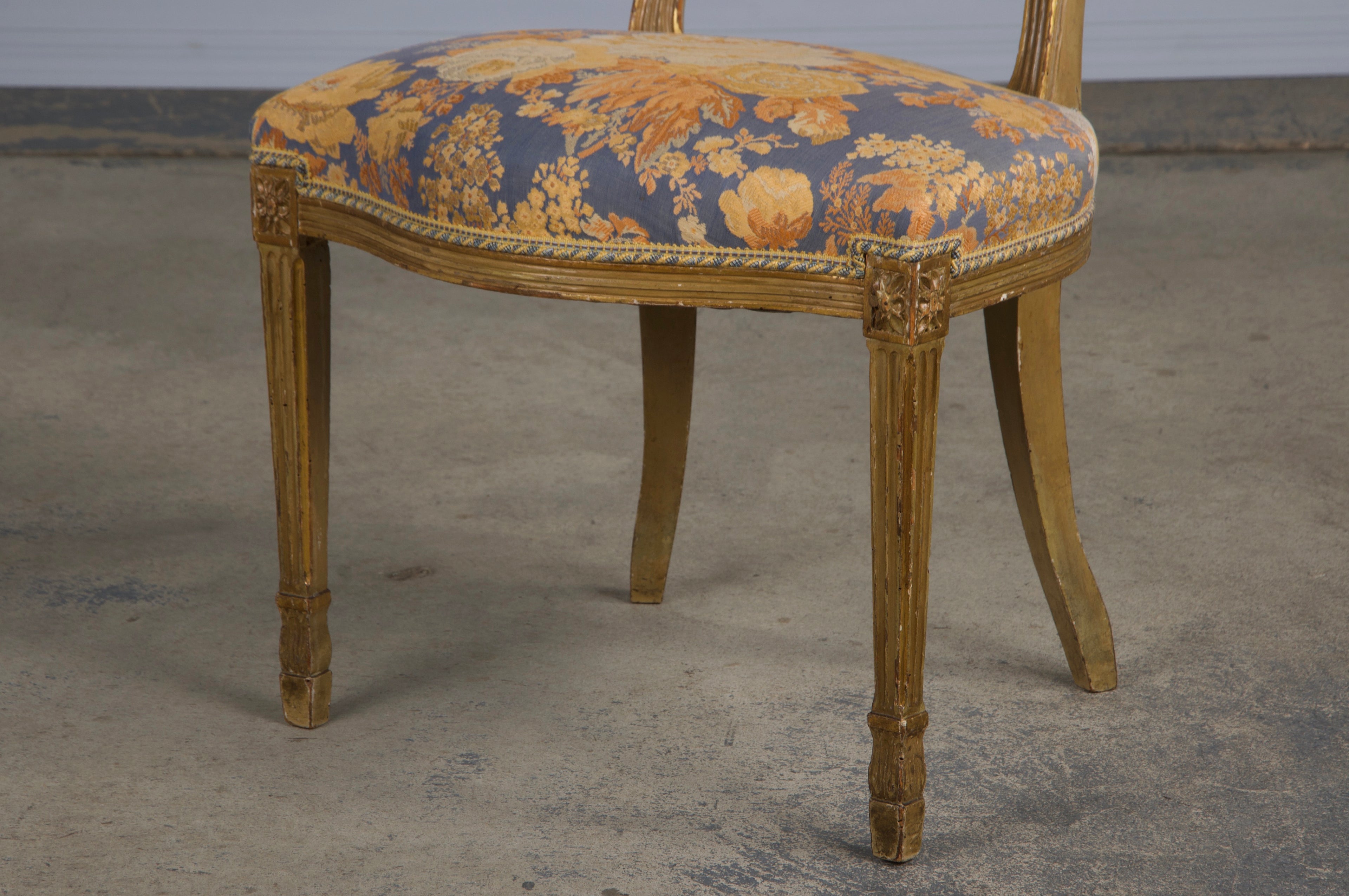 Antique French Neoclassical Louis XVI Painted Dining Chairs W/ Floral Fabric - Set of 6