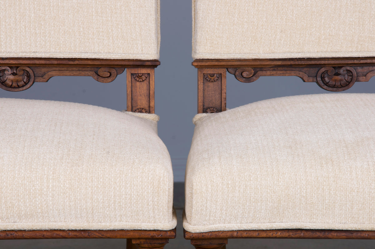 Antique French Napoleon III Style Walnut Dining Chairs W/ Custard Chenille - Set of 10