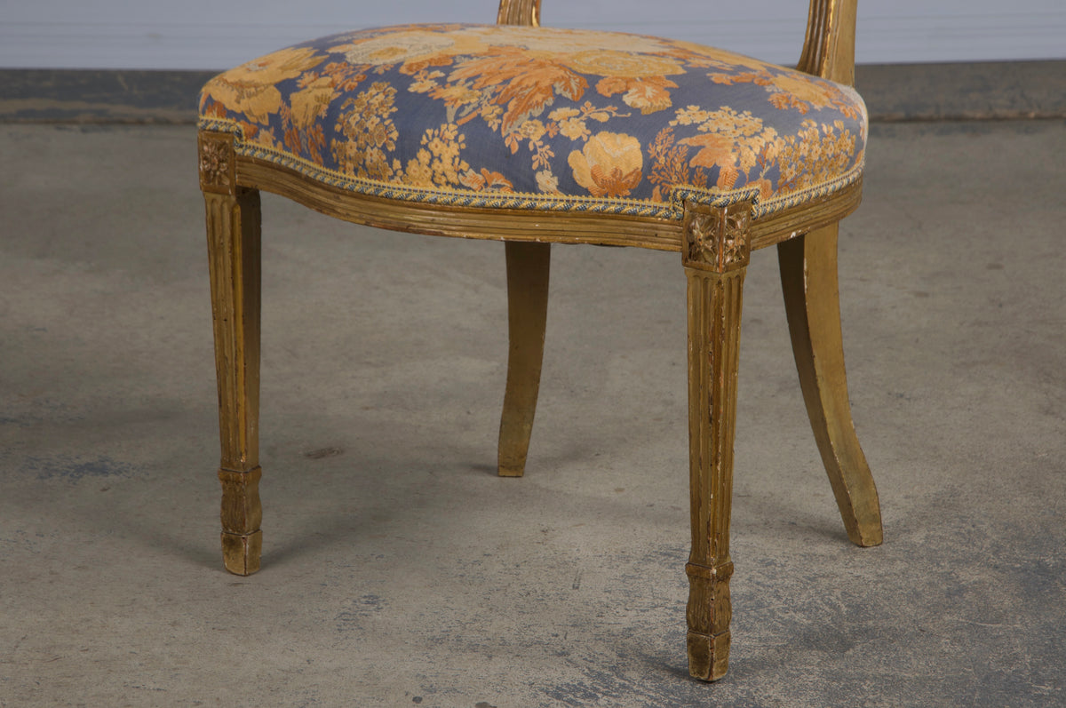 Antique French Neoclassical Louis XVI Painted Dining Chairs W/ Floral Fabric - Set of 6