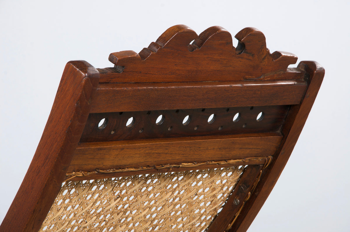 19th Century Colonial Mahogany Plantation Lounge Cane Chair