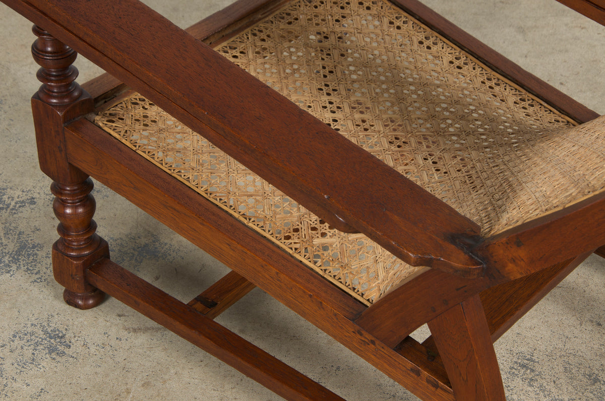 19th Century Colonial Mahogany Plantation Lounge Cane Chair